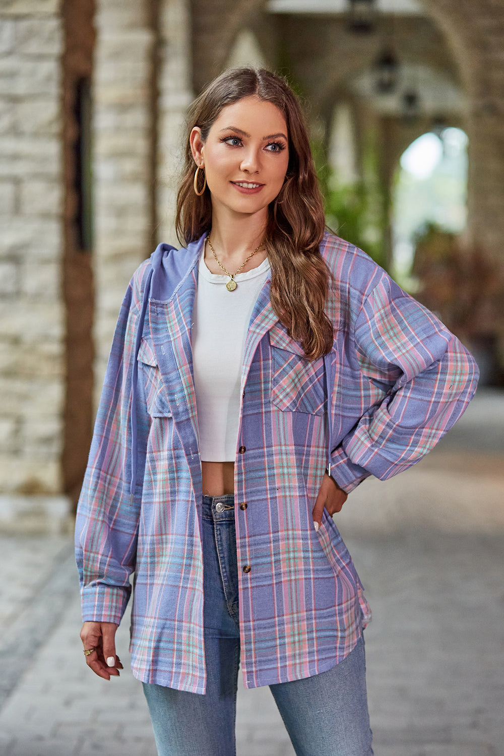 Plaid Long Sleeve Hooded Jacket - FunkyPeacockStore (Store description)