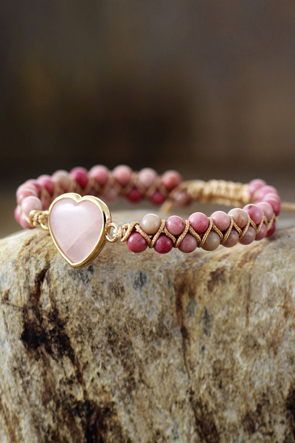 Rose Quartz Heart Beaded Bracelet - FunkyPeacockStore (Store description)