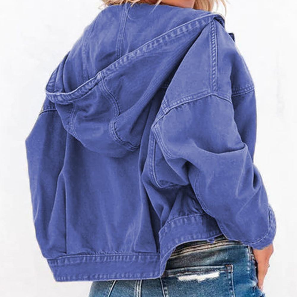 Hooded Dropped Shoulder Denim Jacket - FunkyPeacockStore (Store description)