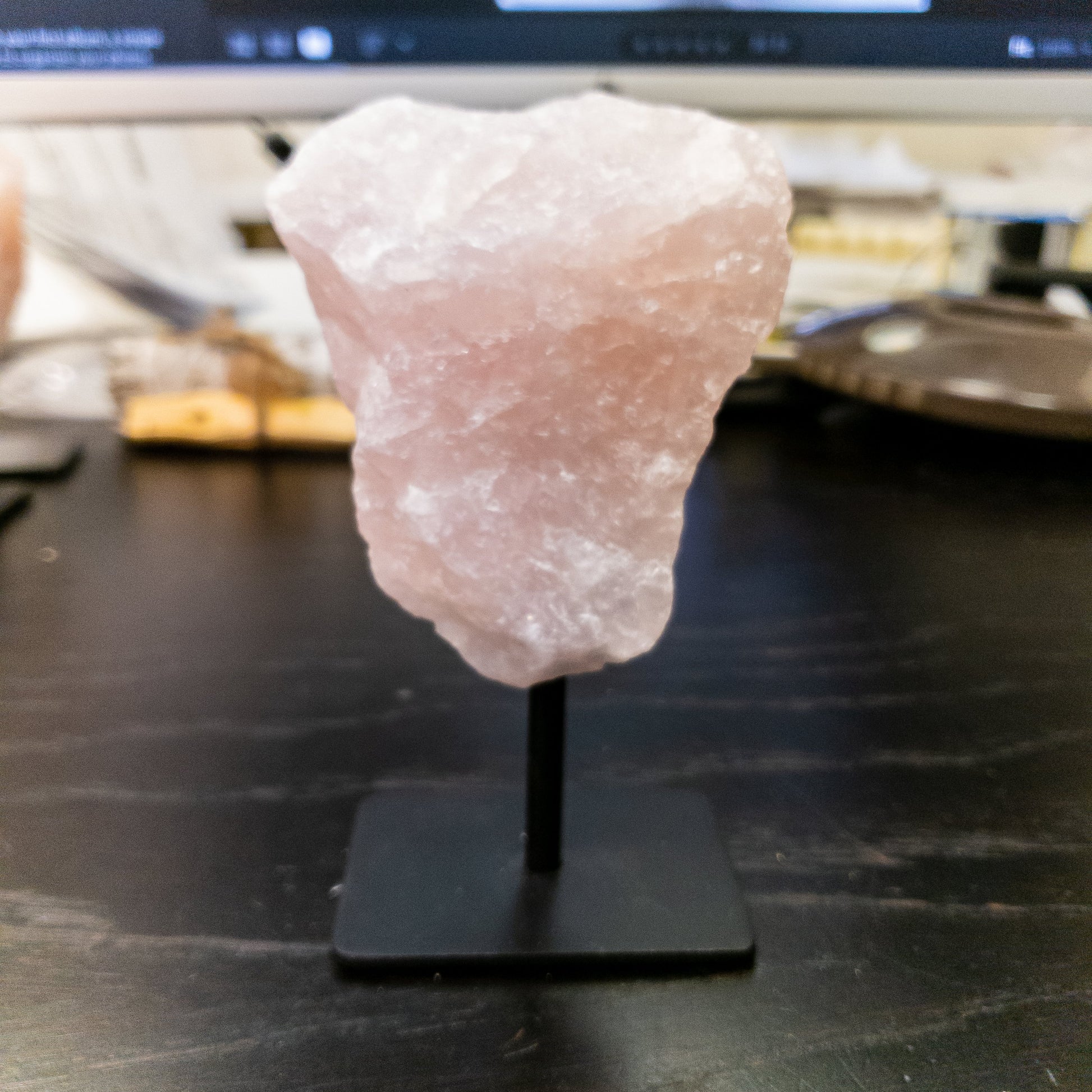 Natural Rose Quartz on Metal Stand Home Decor Display Piece - FunkyPeacockStore (Store description)