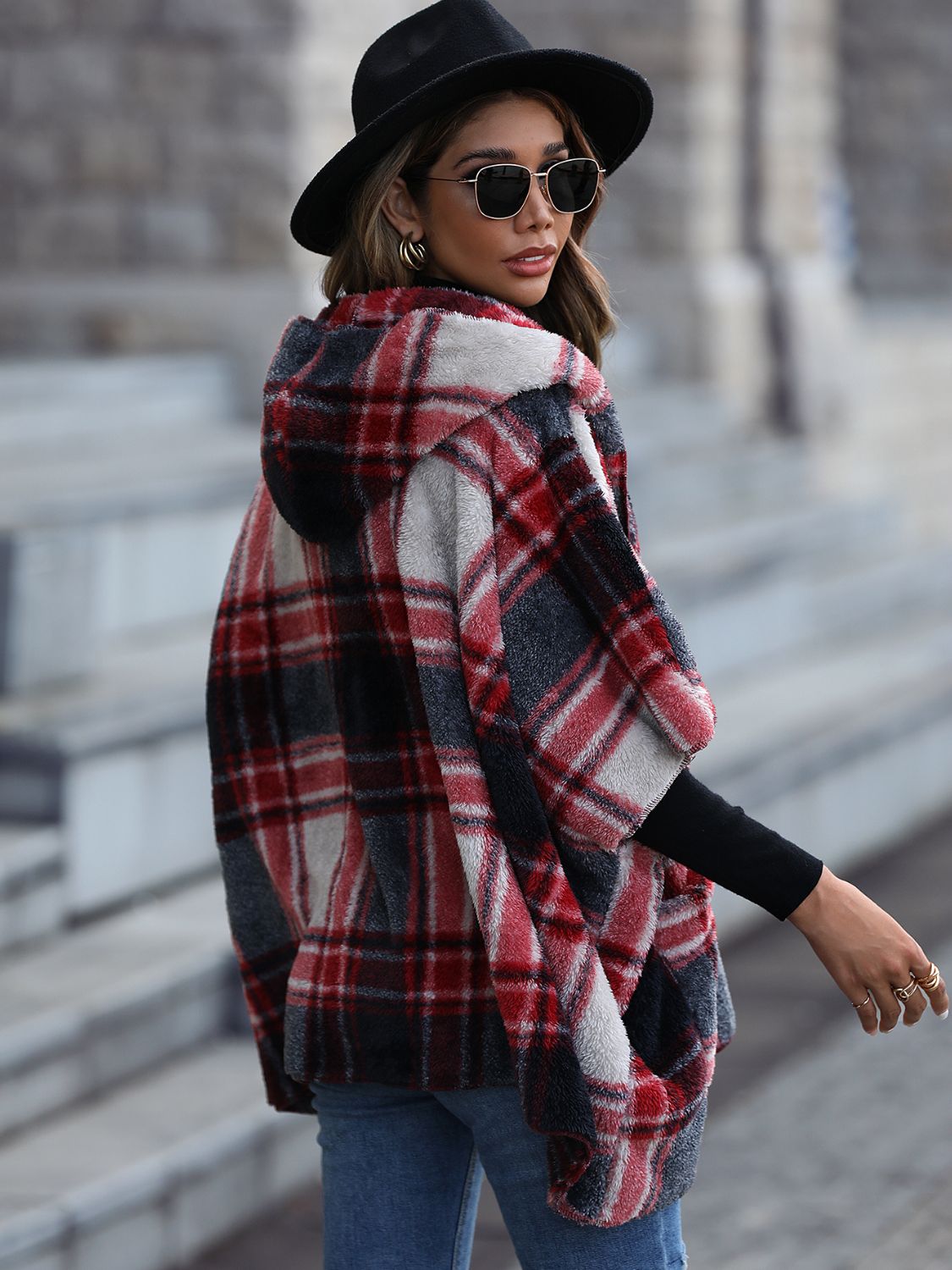 Plaid Hooded Coat with Pockets - FunkyPeacockStore (Store description)