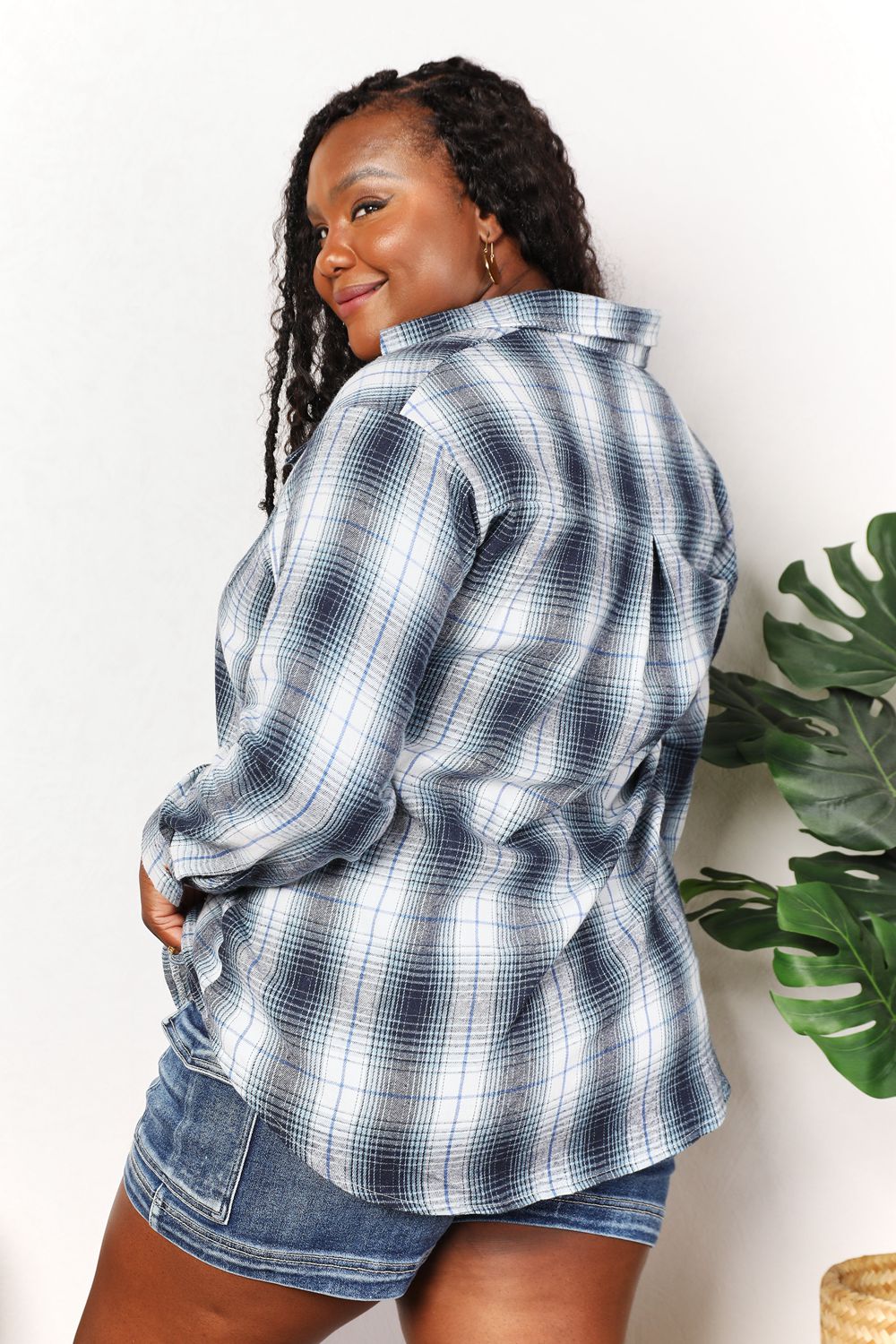 Double Take Plaid Dropped Shoulder Shirt - FunkyPeacockStore (Store description)