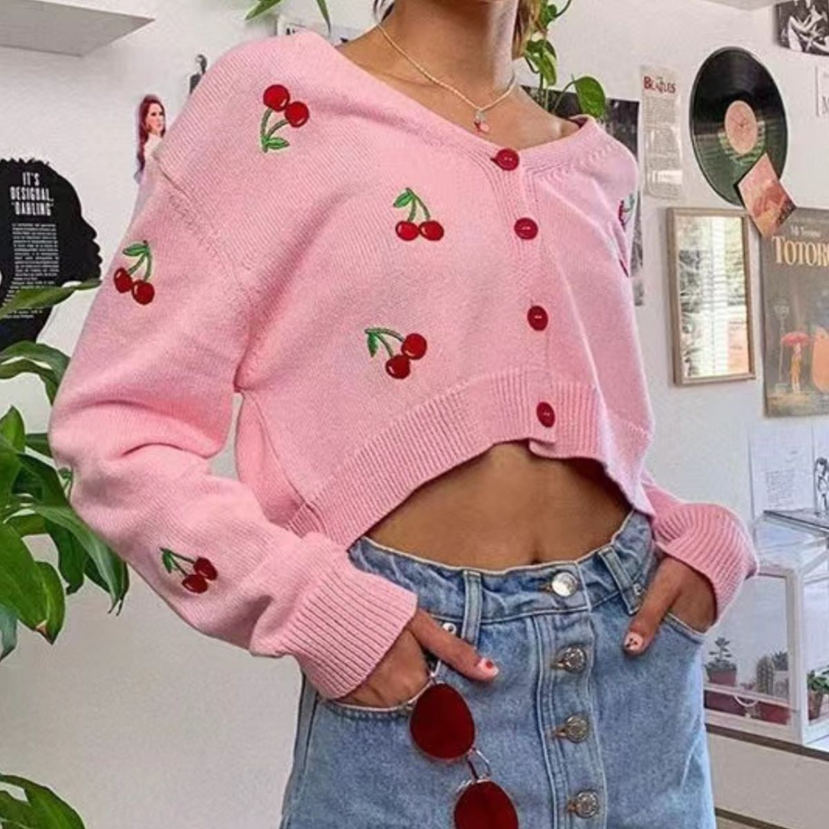 Cherry Button Down Cardigan - FunkyPeacockStore (Store description)