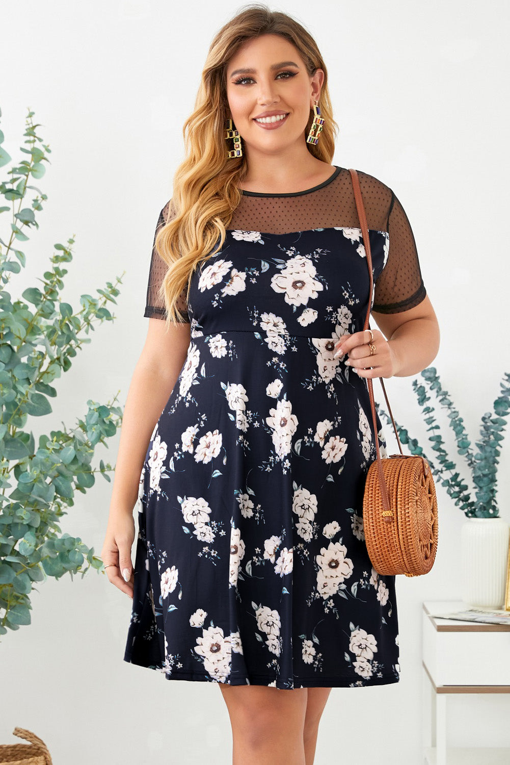 Floral Polka Dot Mesh Yoke Dress - FunkyPeacockStore (Store description)