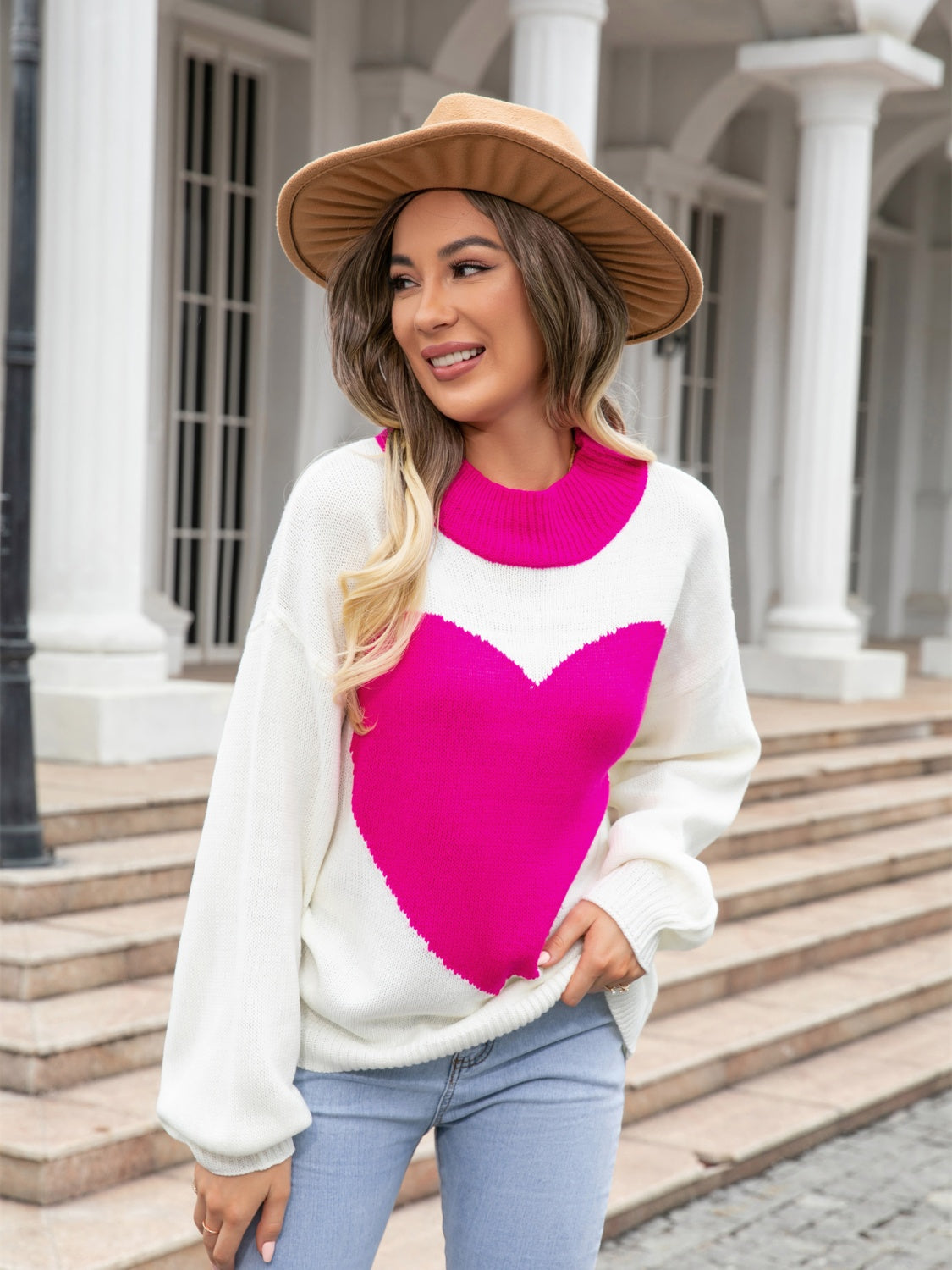 Heart Graphic Round Neck Sweater - FunkyPeacockStore (Store description)