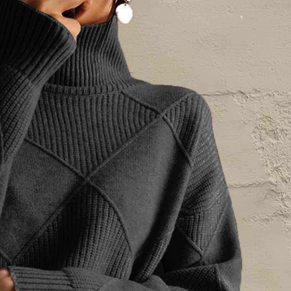 Geometric Turtleneck Long Sleeve Sweater - FunkyPeacockStore (Store description)