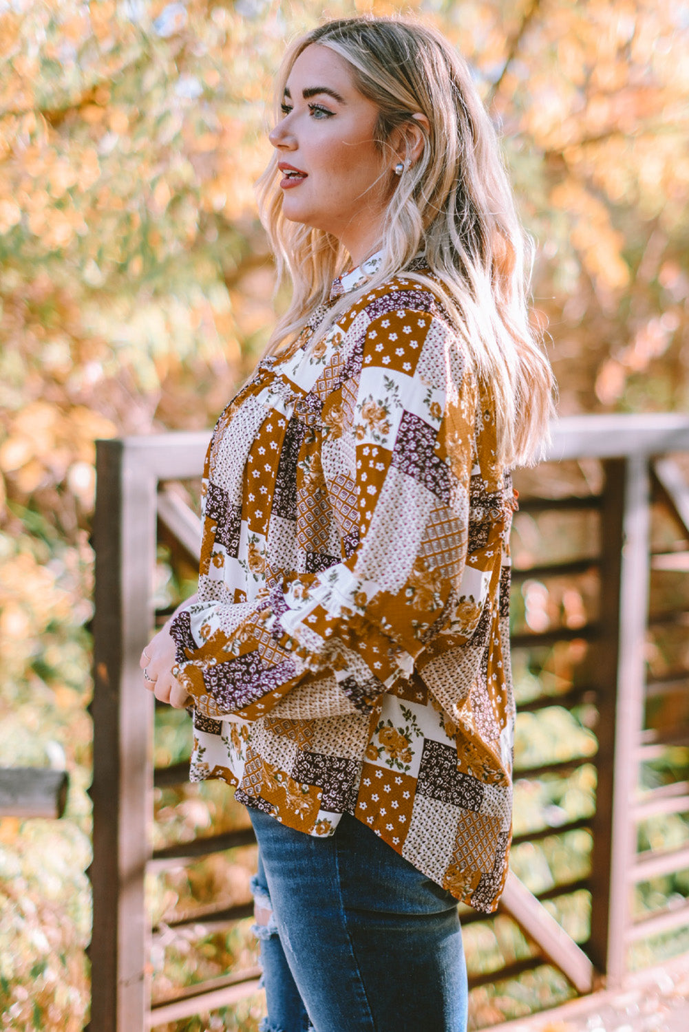 Plus Size Patchwork Balloon Sleeve Blouse - FunkyPeacockStore (Store description)