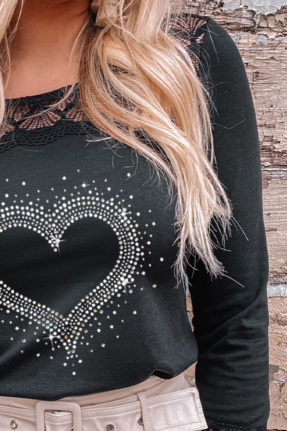 Heart Graphic Openwork Round Neck Blouse - FunkyPeacockStore (Store description)