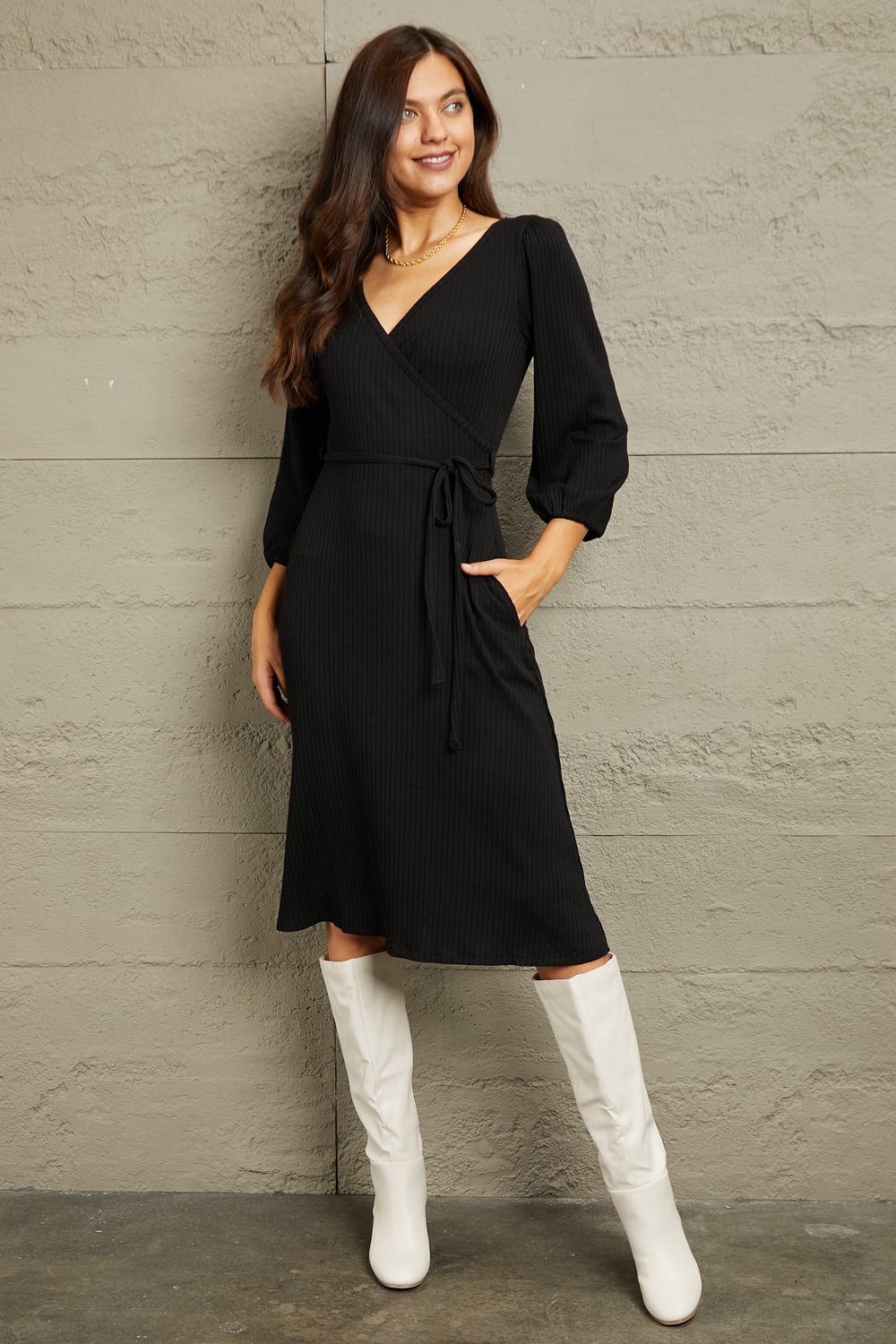 Culture Code Full Size Surplice Flare Ruching Dress - FunkyPeacockStore (Store description)