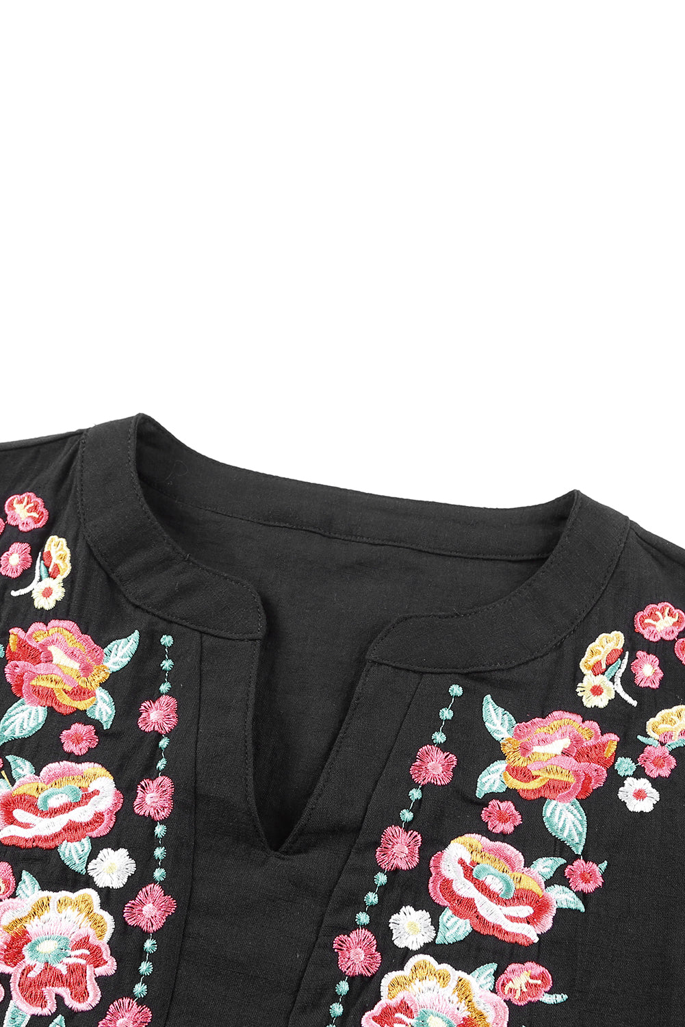 Embroidered Notched Neck Flounce Sleeve Top - FunkyPeacockStore (Store description)