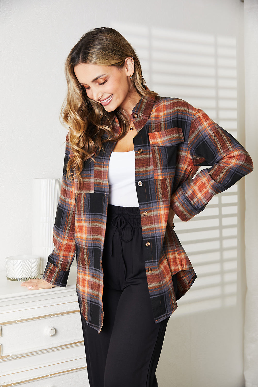 Double Take Plaid Dropped Shoulder Shirt - FunkyPeacockStore (Store description)