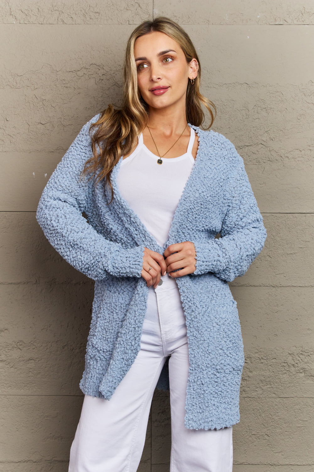 Zenana Falling For You Full Size Open Front Popcorn Cardigan - FunkyPeacockStore (Store description)