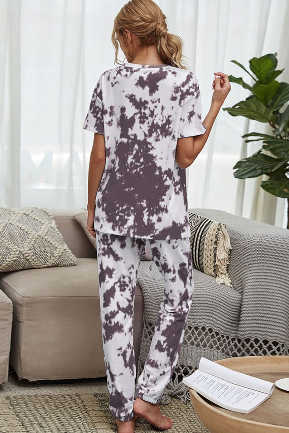 Tie-Dye Tee and Drawstring Waist Joggers Lounge Set - FunkyPeacockStore (Store description)