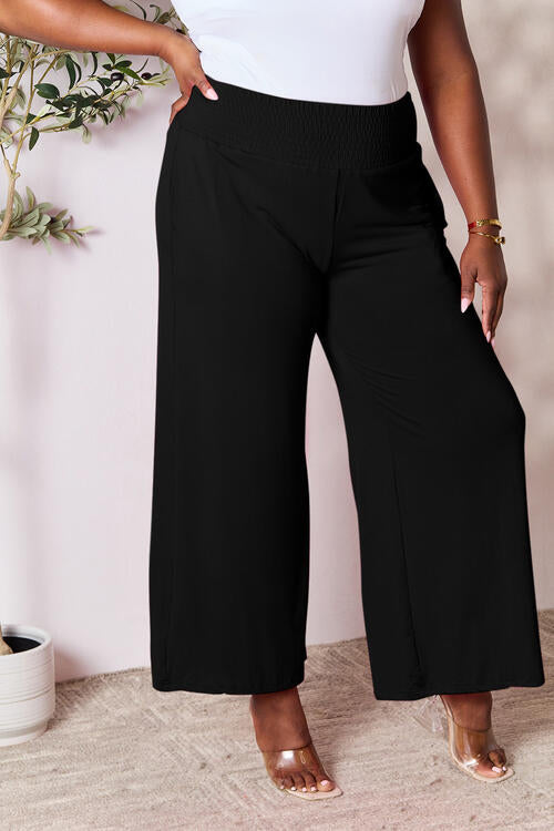 Double Take Full Size Smocked Wide Waistband Wide Leg Pants - FunkyPeacockStore (Store description)