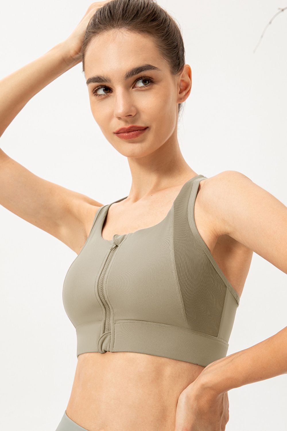 Zip-Up Round Neck Sports Bra - FunkyPeacockStore (Store description)