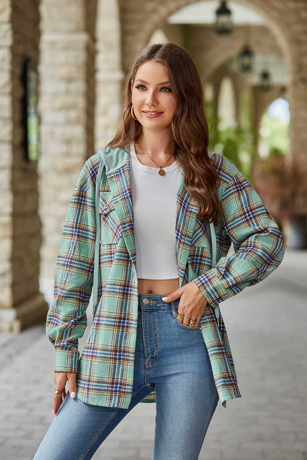 Plaid Long Sleeve Hooded Jacket - FunkyPeacockStore (Store description)