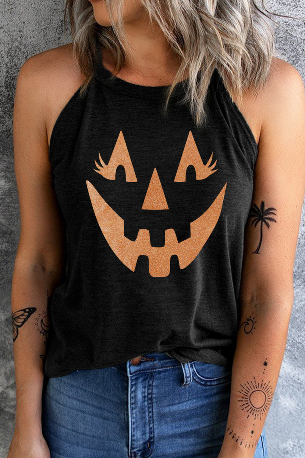 Round Neck Jack-O'-Lantern Graphic Tank Top - FunkyPeacockStore (Store description)