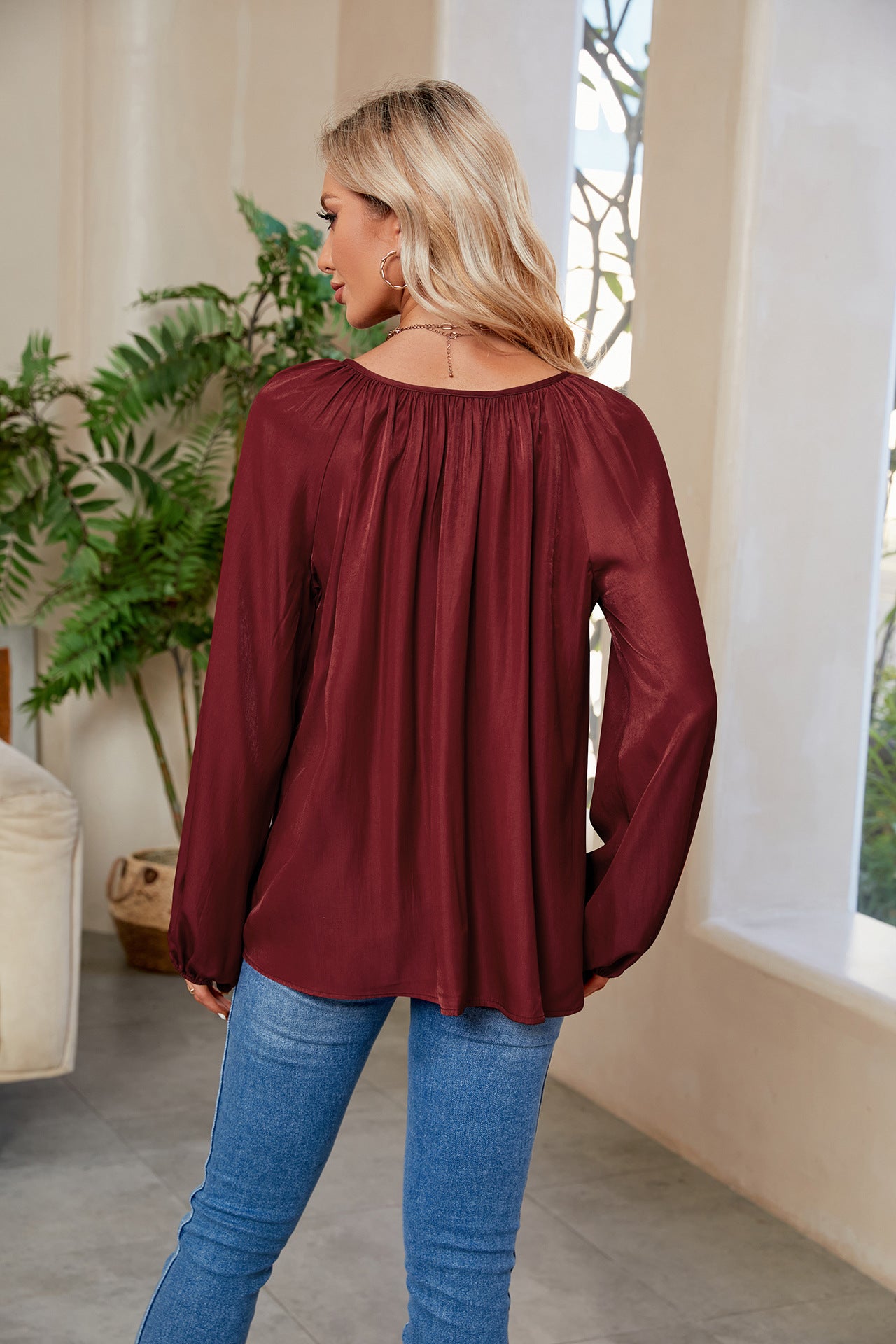 Tie Neck Balloon Sleeve Blouse - FunkyPeacockStore (Store description)