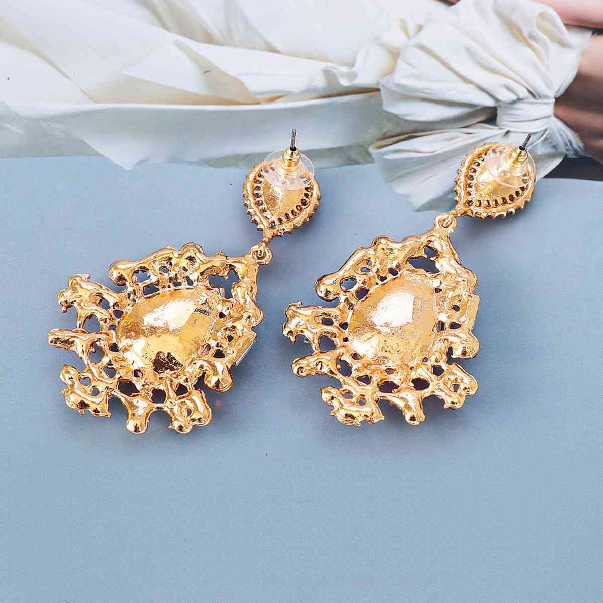 Teardrop Shape Rhinestone Alloy Dangle Earrings - FunkyPeacockStore (Store description)