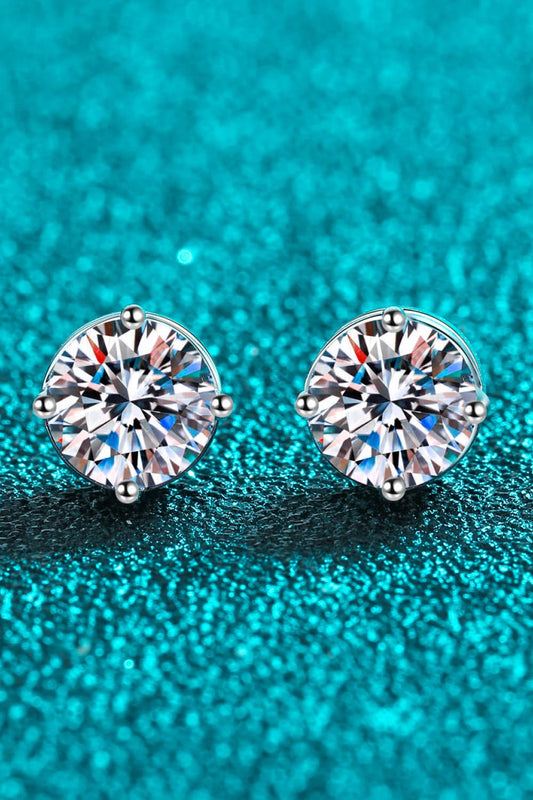 2 Carat Moissanite Rhodium-Plated Stud Earrings - FunkyPeacockStore (Store description)