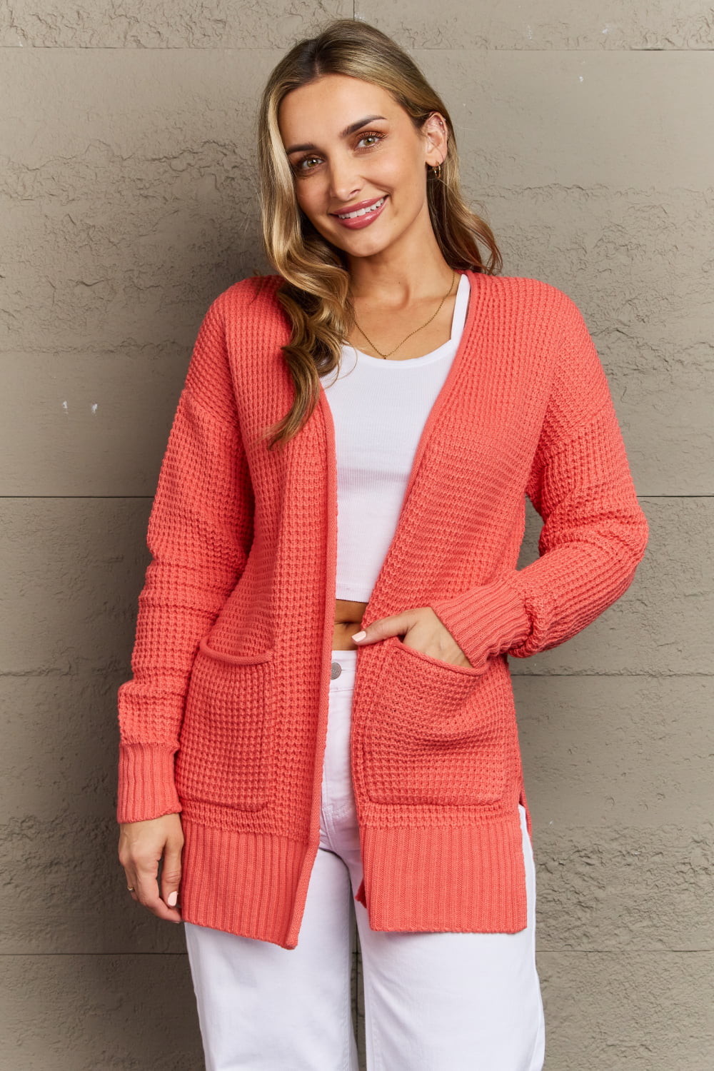 Zenana Bright & Cozy Full Size Waffle Knit Cardigan - FunkyPeacockStore (Store description)