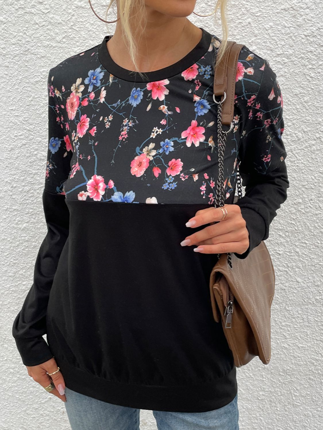 Floral Print Round Neck Dropped Shoulder Tee - FunkyPeacockStore (Store description)