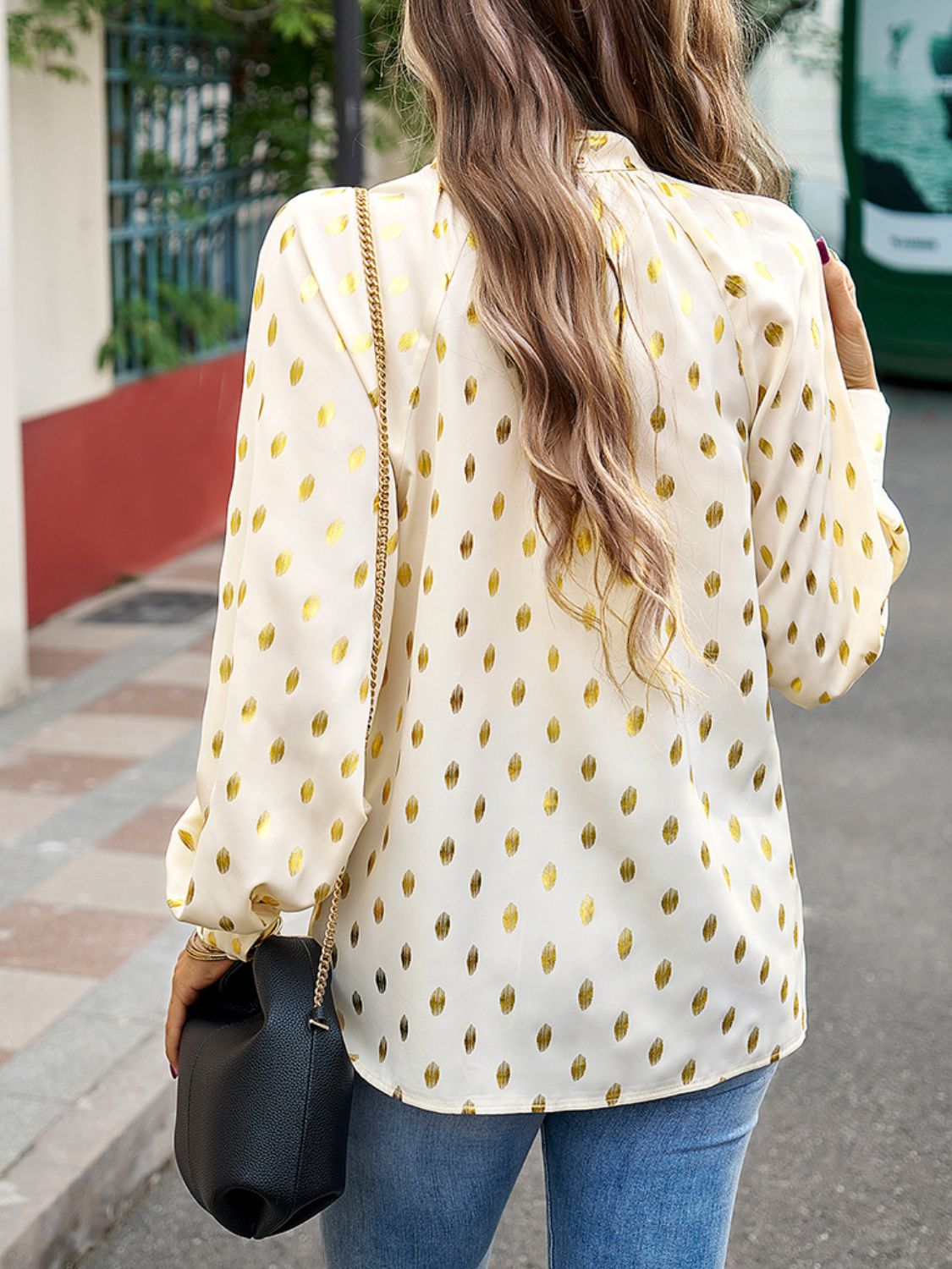 Mock Neck Cutout Lantern Sleeve Blouse - FunkyPeacockStore (Store description)