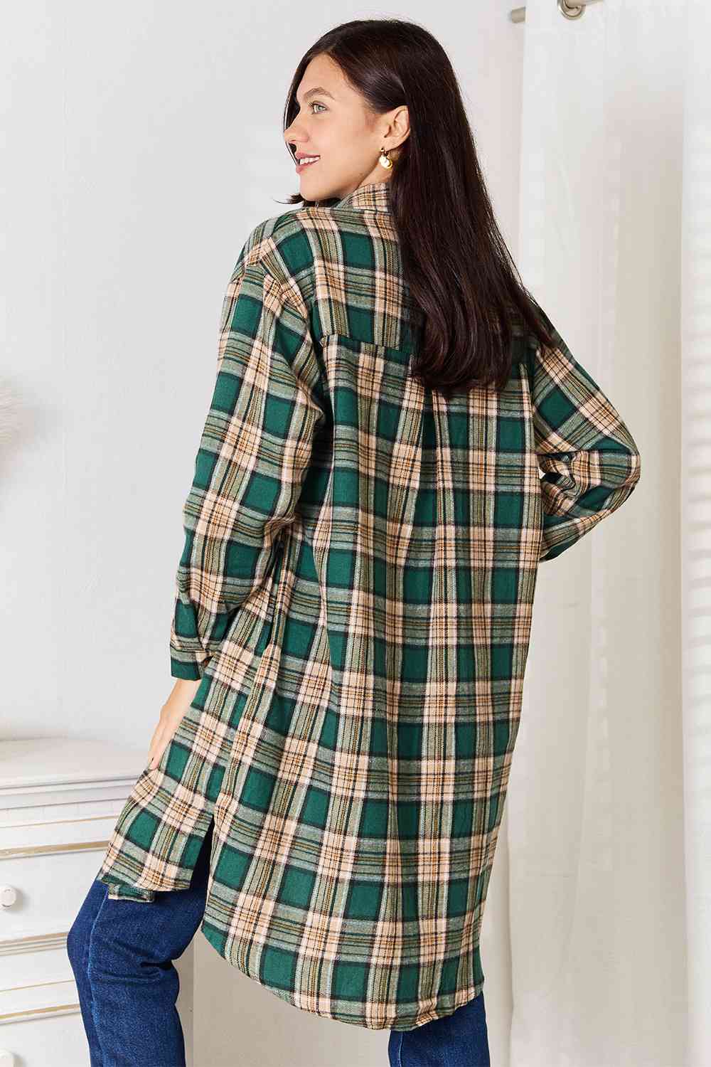 Double Take Plaid Collared Neck Long Sleeve Shirt - FunkyPeacockStore (Store description)