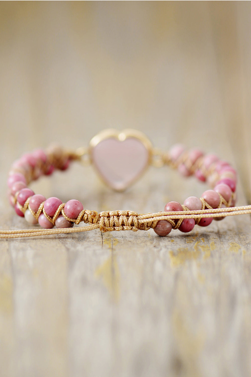 Rose Quartz Heart Beaded Bracelet - FunkyPeacockStore (Store description)