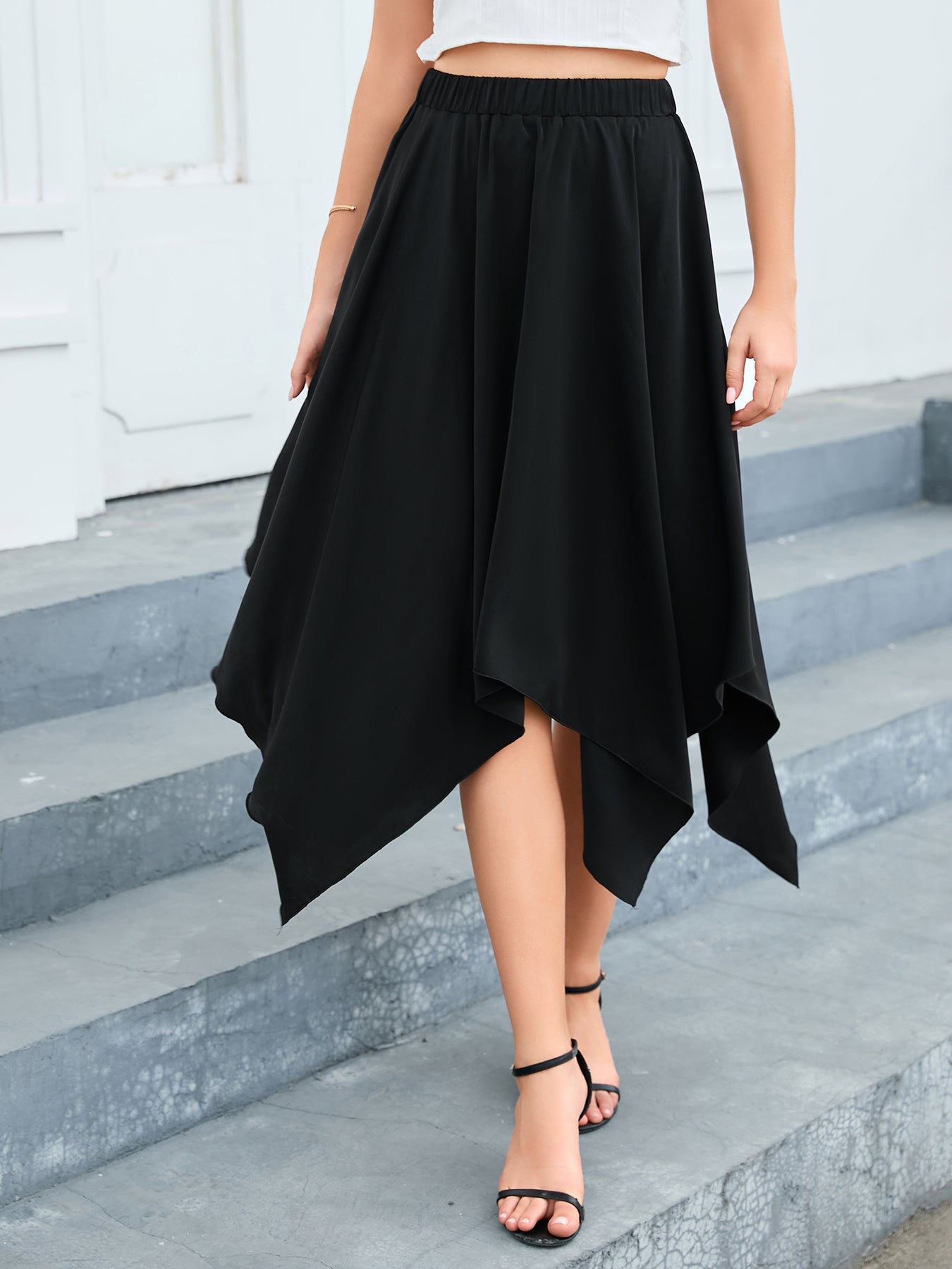 Handkerchief Hem Midi Skirt - FunkyPeacockStore (Store description)